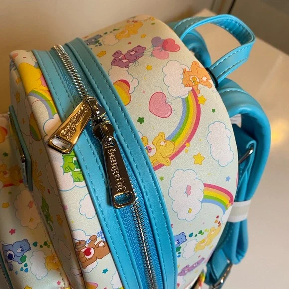 Loungefly Care Bears Mini Backpack NWT 40th Anniversary Blue Zip Rainbow Bag - Picture 10 of 11